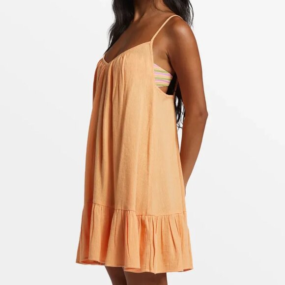 BILLABONG Beach Vibes Orange Solid Tank Dress Cover Up Womens Medium - Picture 3 of 14